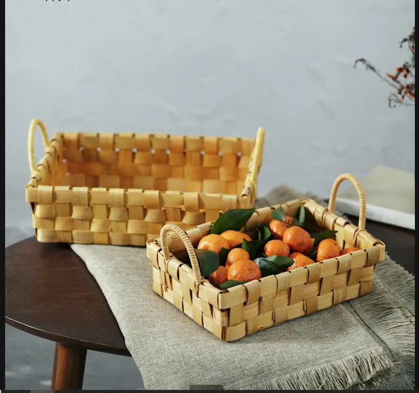 Food Snacks With Fiber - Keranjang Penyimpanan Anyaman Kayu Persegi Panjang,
