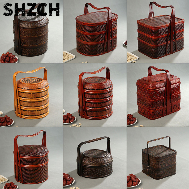 Food Snacks Hamper - Keranjang Piknik Bambu dengan Tutup, Wadah